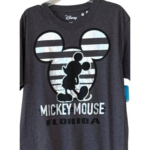 Disney Striped Silver Mickey Mouse Florida Gray Tee Shirt Size Small 34/36 NWT - Picture 2 of 5